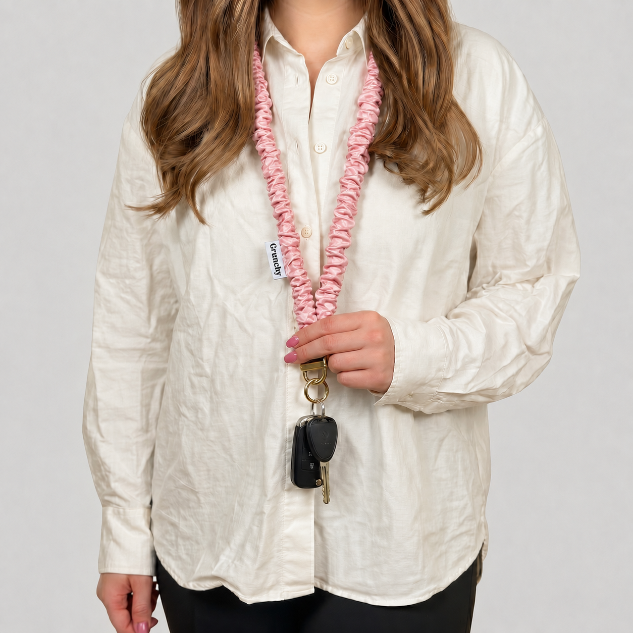 Pink | Pink Grunchy lanyard front view